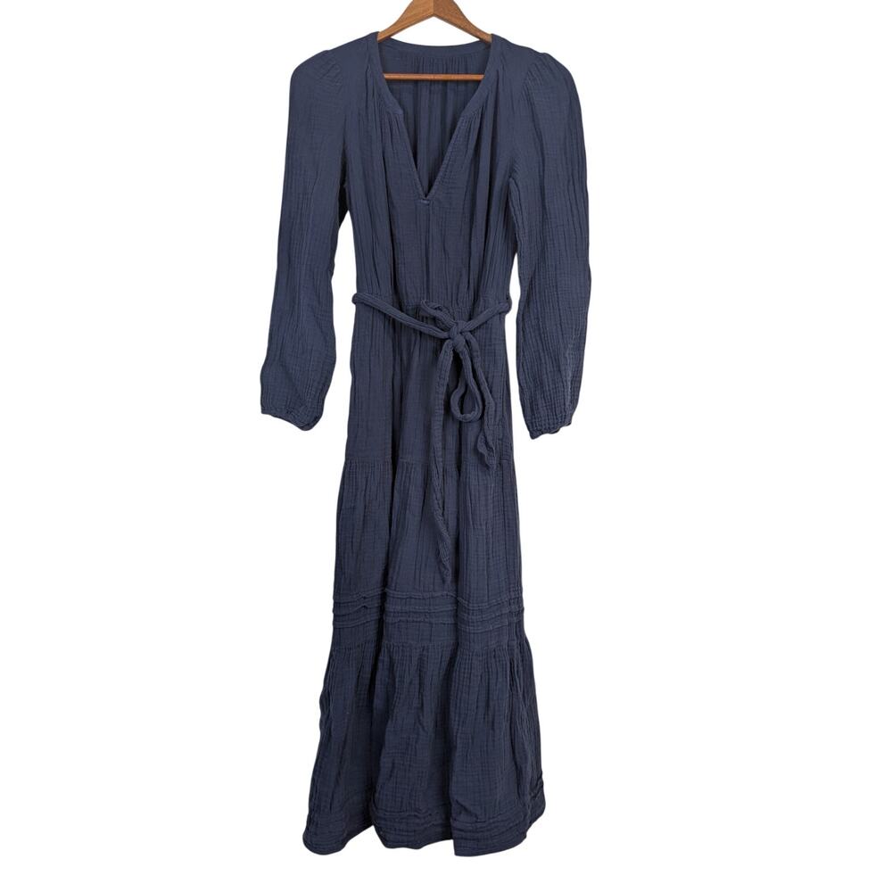 Xirena Cotton Gauze Maxi Dress Blue Long Sleeve Tiered Cottage Prairie Womens XS
